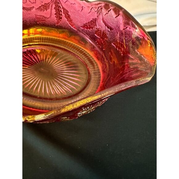 VINTAGE Delaware US GLASS Pink Rose Stain Fruit BANANA Bowl Gold Accent ANTIQUE - Picture 6 of 16